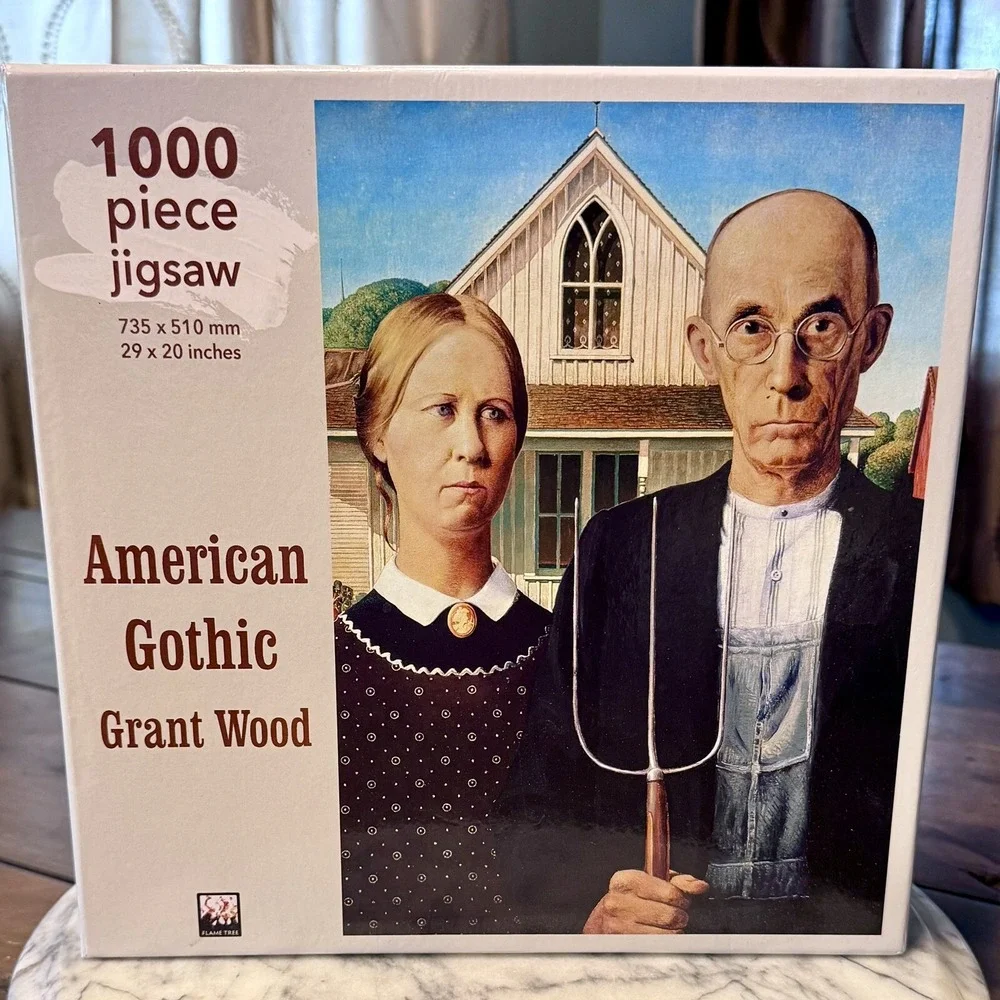 AMERICAN GOTHIC 1000 Piece Puzzle 1930 FARMER Painting Grant Wood COMPLETE!